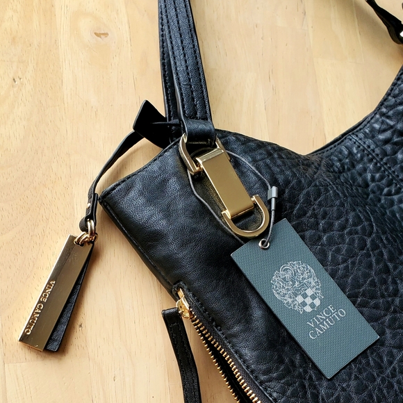 NEW Vince Camuto Genuine Pebble Leather "Riley" Tote Crossbody Bag Purse Black - Picture 6 of 16